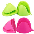 2 Pairs Mini Oven Gloves Silicone Oven Mitts Green and Rose Red (Green and Rose Red)