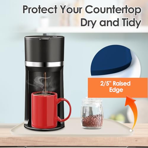 Silicone Coffee Maker Mat with Lip for Countertops (Navy Blue / 24'' x 16'')