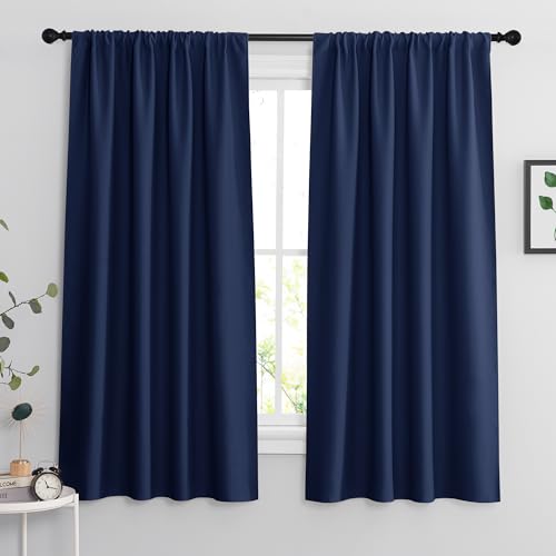 Blackout Curtains for Bedroom Living Room Nursery 63 inches Long (Marine Blue / 34"W x 63"L (Pack of 2))