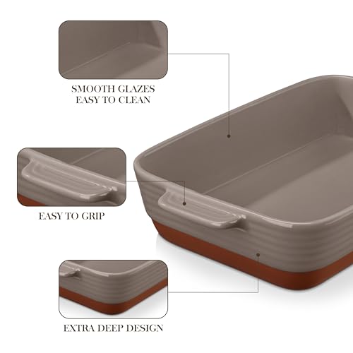 Large 9x13 Ceramic Baking Dish with Handles (Brown and Khaki)