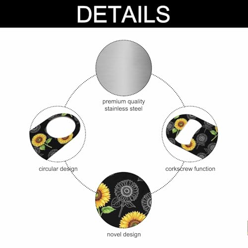 Sunflowers Stainless Steel Bottle Opener Vibrant Yellow Watercolor Flower Vintage Style Floral Black Flat Beer Bottle Opener Keychain for Home Kitchen Bar Restaurant Party Birthday Gift (Sunflowers)
