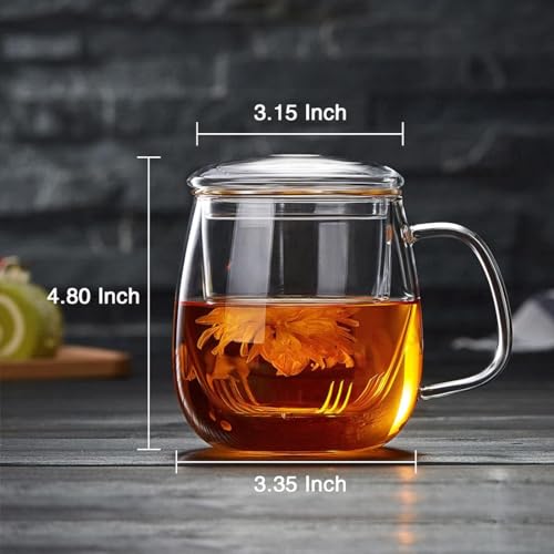 Glass Teacups 2 Pack Glass Tea Cup with Infuser and Lid