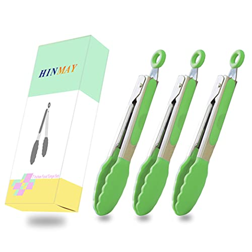 Mini Tongs with Silicone Tips 7" Cooking Tongs (7-Inch / Green)