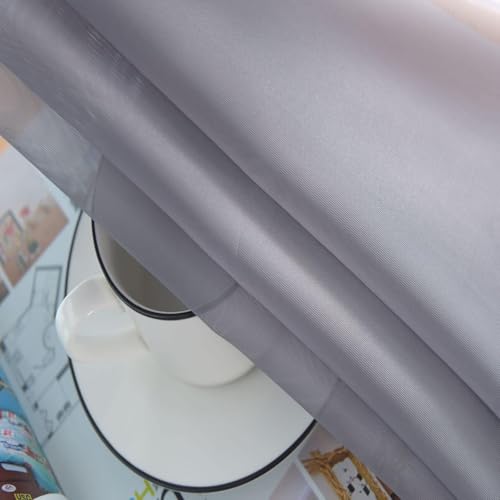 Grey Sheer Curtains 4 Panels Rod Pocket Semi (Grey / 52"W x 96"L (Pack of 4))