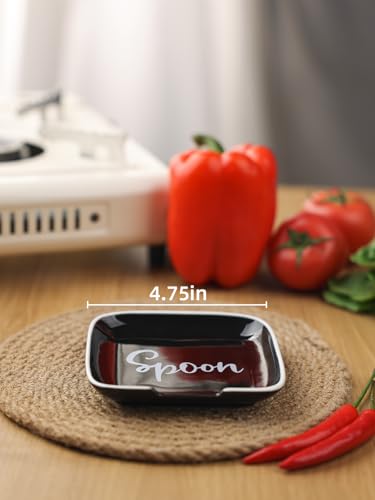 Farmhouse Ceramic 4.75 Inch Spoon Rest for Kitchen (Black)