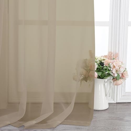 Sheer Curtains 63 Inch Length 2 Panels (Taupe / 42"W x 63"L (Pack of 2))