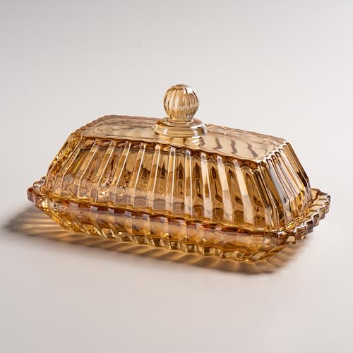 Champagne Color Glass Butter Dish with Lid for Countertop (champagne lid)