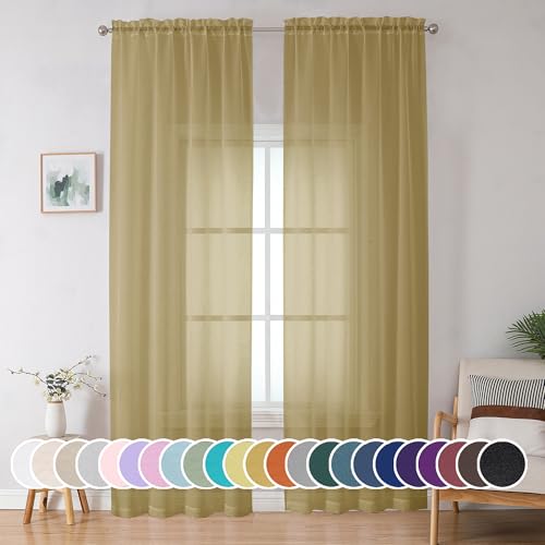 Gold Sheer Curtain 96 Inch Long 2 Panels Set (Gold / 42"W x 96"L (Pack of 2))