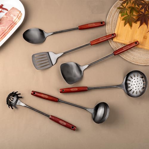 304 Stainless Steel Kitchen Utensil Sets (Black-6 Pieces Set)