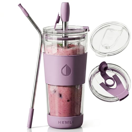 19 oz Clear Double Wall Borosilicate Glass Coffee Tumbler (Lavender)