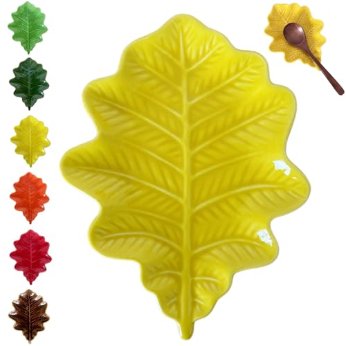 Cute Ceramic Spoon Rest & Holder for Stove Top & Kitchen Counter Ladle Holder Cooking Spoon Coffee Spoon Rest Utensil Rest Spatula Rest (Oak, Fall Yellow)
