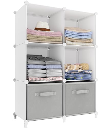 Stackable Closet Organizers and Storage 6 Cube Storage Organizer Closet Organizer for Bathroom Closet Storage for Wardrobe (White 1 / 11.8 x 11.8 x 11.8 Inch)