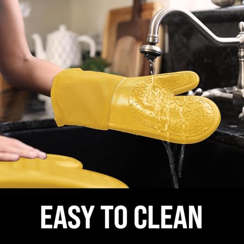 BPA Free Soft Silicone Oven Mitts (Yellow / 2-Piece 13.7" Oven Mitts)