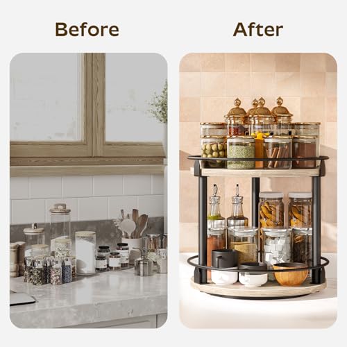 Lazy Susan Organizer (10.2"L x 10.2"W x 11"H / Greige + Black)