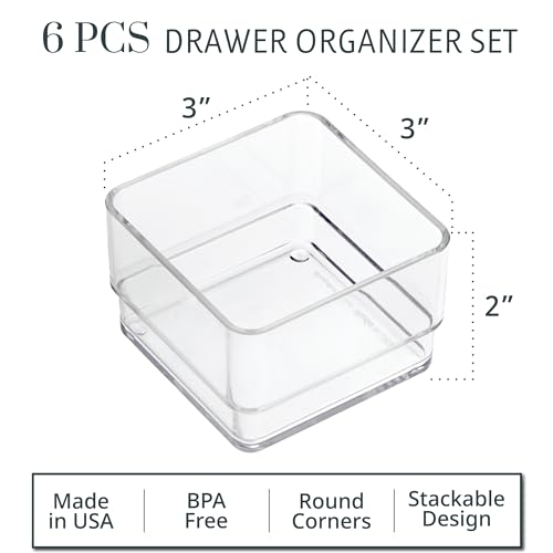 SimpleSort 6 Piece Stackable Clear Drawer Organizer Set (3x3x2" (Set of 6))