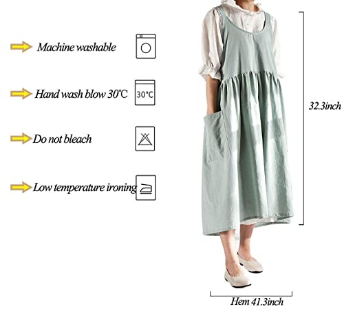 Women Girls Cross Back Apron Gardening Works Cotton Aprons Pinafore Dress (Green / 32.3" x 41.3")