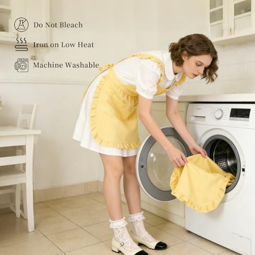 Vintage Ruffle Apron for Women (Yellow)