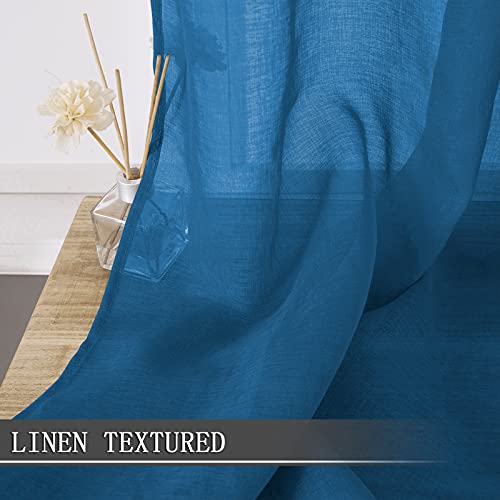 Sheer Curtains Linen Textured Bedroom Curtain Sheers Light Filtering Rod Pocket Voile Curtains for Living Room (54"W x 63"L (Pack of 2) / Classic Blue)