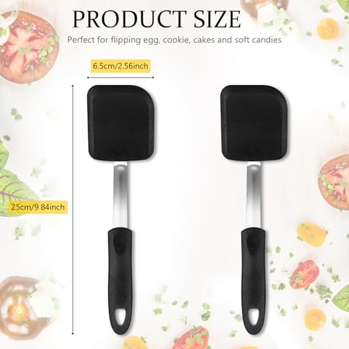 2 Pcs Mini Silicone Cookie Brownie Spatula (Solid Flat / Black)