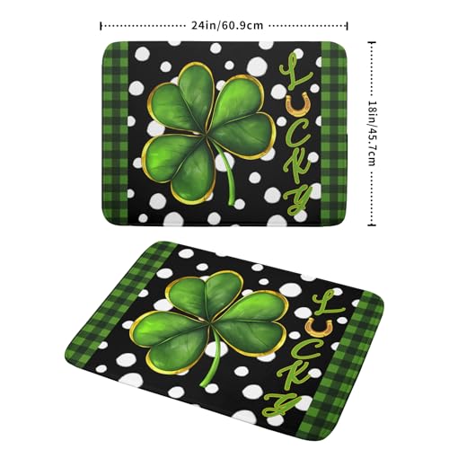 St. Patrick's Day Dish Drying Mats 18x24 Inch Green Clover Shamrock Lucky Kitchen Mat Polka Dot Microfiber Drying Mats Ultra Absorbent Reversible Dishes Drying Rack Pad for Kitchen Countertops (St Patricks Day Lucky Shamrocks-Dot / 18" x 24")