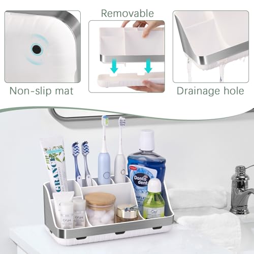 Toothbrush Holders for Bathrooms Countertop Organizer (Silver)
