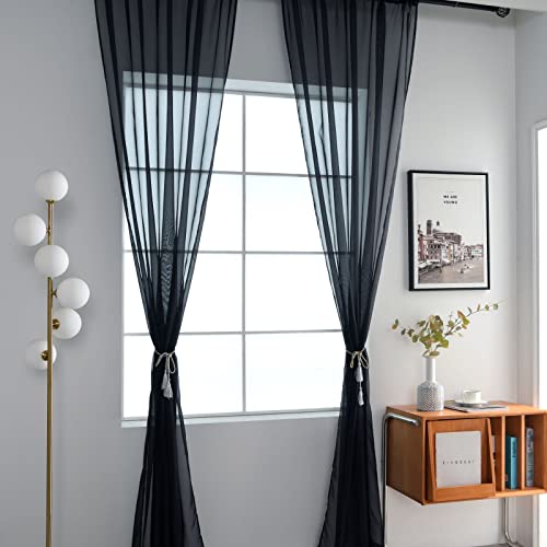 Sheer Voile Window Treatment Rod Pocket Curtain Panels for Kitchen Bedroom Living Room Drapes Sunlight Filtering Privacy Semi Home Decor Assorted Colors Sizes (Charcoal Grey / 52"W x 84"L (Pack of 2))