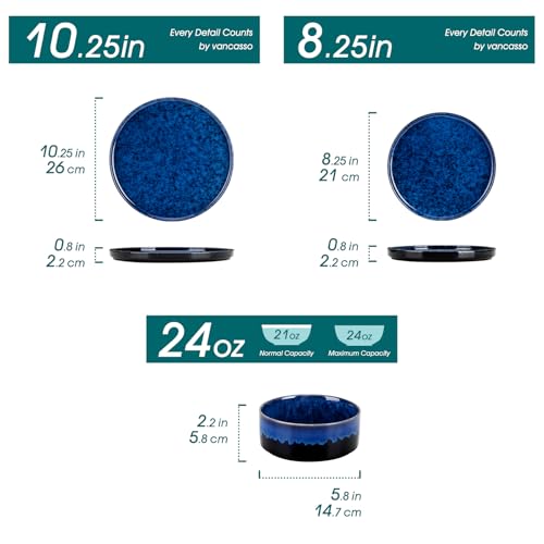 Plates and Bowls Sets for 6 (18 Pieces(service for 6) / Blue)