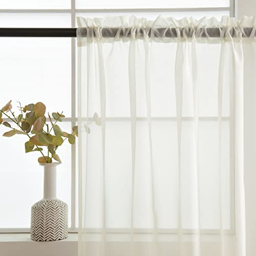 Basic Rod Pocket Sheer Voile Window Curtain Panels White 1 Pair 2 Panels 42 Width 72 Inch Long for Kitchen Bedroom Children Living Room Yard (Ivory / 42"W x 72"L (Pack of 2))