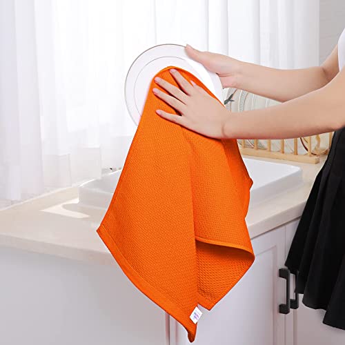100% Cotton Waffle Weave Kitchen Dish Towels 4 (Orange / 13 X 28 - 4 Pack)