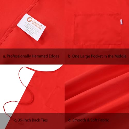 Red Adjustable Bib Apron for Women with Pockets (Red X1)
