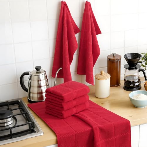 100% Cotton Kitchen Towels 18"x28" (Red / 18 x 28 - 4 Pack)