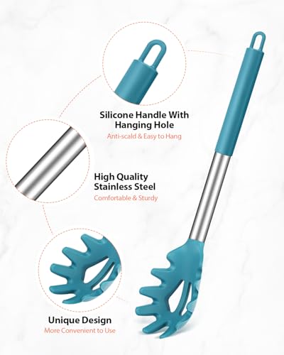 Silicone Spaghetti Spoon & Pasta Tong (Blue)