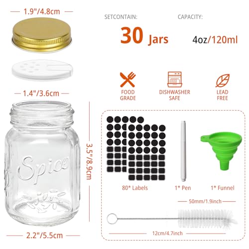 30 Pack 4oz Glass Mason Spice Jars (clear)