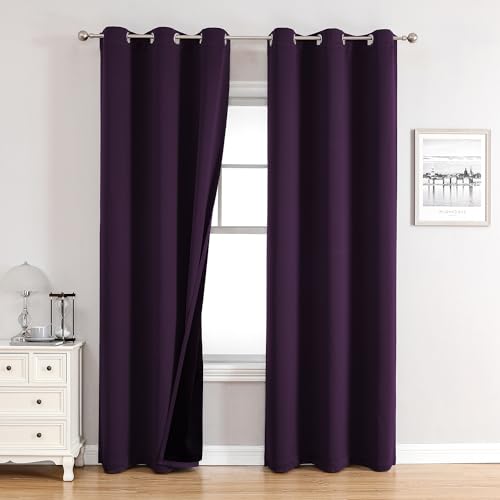 100% Blackout Curtains for Bedroom 84 Inches Long 2 Panels Set (42"W x 84"L (Pack of 2) / Royal Purple)
