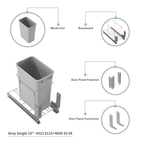 Dowell B15 Aluminum Base Wastebasket Pullout with Door Mount and 35Qt (Single Pull-Out - 35Qt)