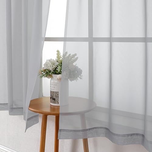 Light Grey Sheer Curtains 96 Inches Long 2 Panels (Light Grey / 42"W x 96"L (Pack of 2))