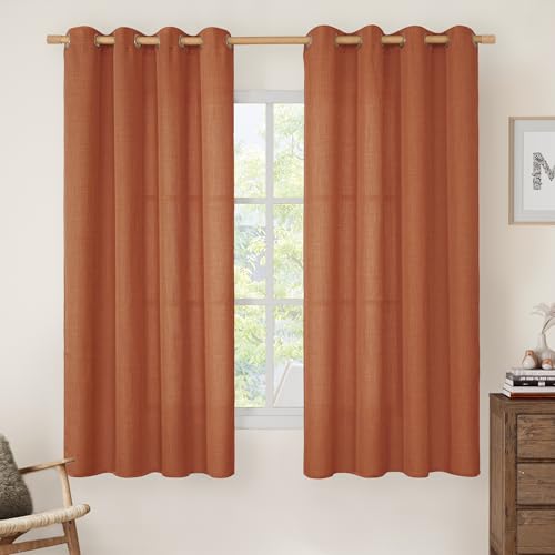 Terracotta Light Filtering Linen Curtains 63 Inch Length 2 Panels (52"W x 63"L (Pack of 2) / Silver Grommet-terracotta)