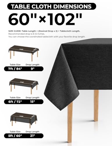 Washable Black Rectangular Table Cloths for 6 Ft Table (Black / 102" x 60"-6 Pack)