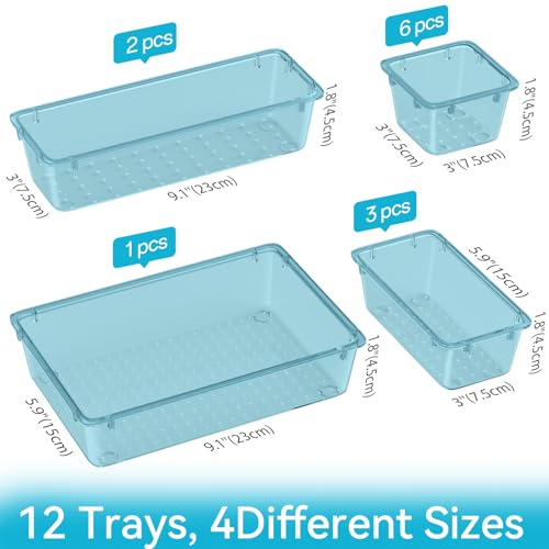 12 PCS Drawer Organizer Set (Sea Blue / 12 Pcs)