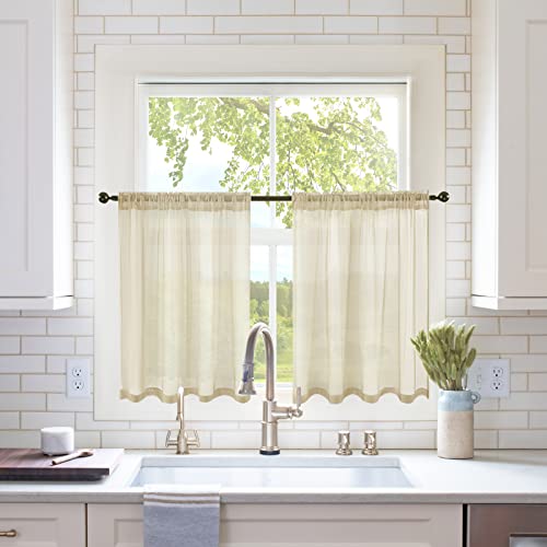 2 Panels Kitchen Tiers Half Window Sheer Curtains 29 X 36 Inch Beige (Beige / 29"W x 36"L (Pack of 2))