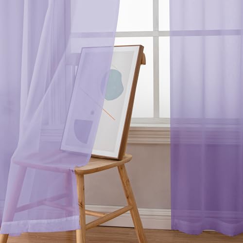 Lavender Sheer Curtains 72 Inches Long 2 Panels for Living Room (Lavender / 42"W x 72"L (Pack of 2))
