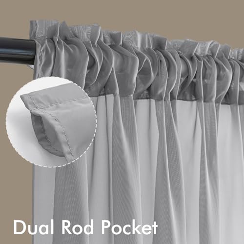 Dark Grey Sheer Curtains 72 Inches Long 4 Panels 42 x 72 Inches (42"W x 72"L (Pack of 4) / Dark Grey)
