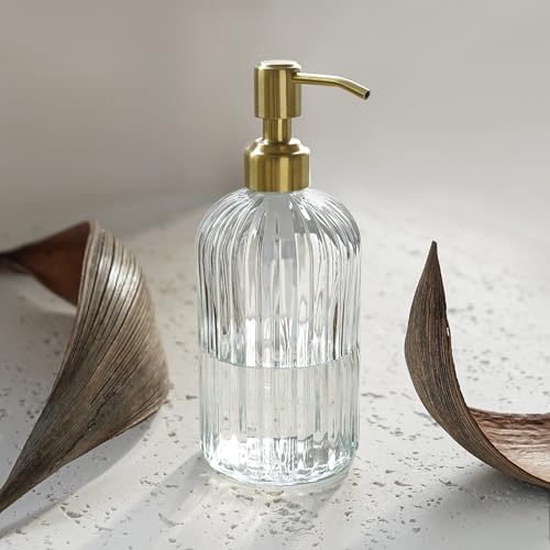 18Oz Glass Soap Dispenser with Golden Pump for Kitchen (Clear-golden Pump / 1 Pack)