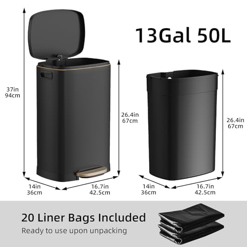 13 Gallon Kitchen Trash Can with Lid (Black / 13 Gallon)
