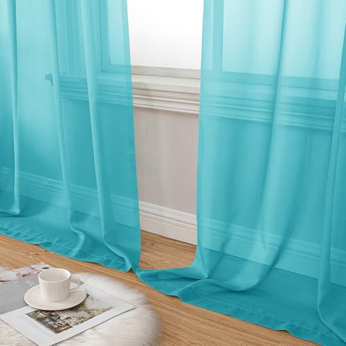 Turquoise Sheer Curtains 90 Inches Long 2 Panels Set (42"W x 90"L (Pack of 2) / Turquoise)