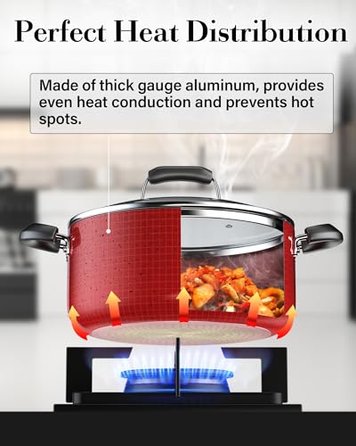 Professional Pots and Pans Nonstick Cookware Set (12 Piece Cookware Set / Marble Red)