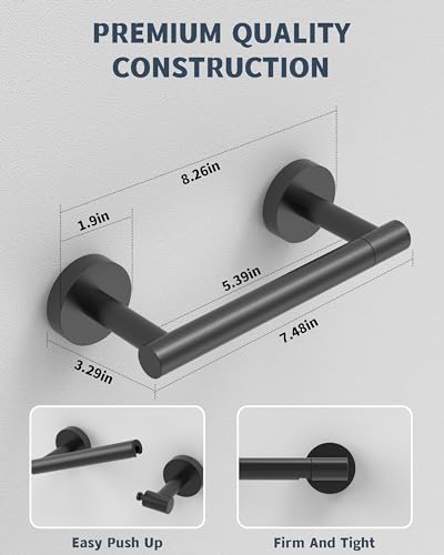 Matte Black Toilet Paper Holder SUS304 Stainless Steel Double Post Pivoting Toilet Paper Roll Holder Wall Mounted Toilet Tissue Holder for Commercial Bathroom RV (Matte Black)