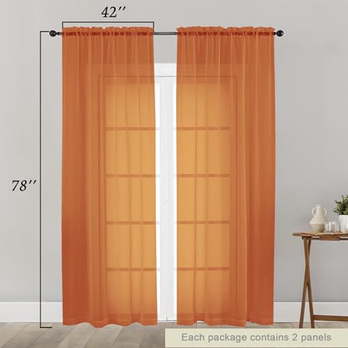 Orange Sheer Curtain for Bedroom Living Room 78 Inches Long 2 Panels Set (Orange / 42"W x 78"L (Pack of 2))