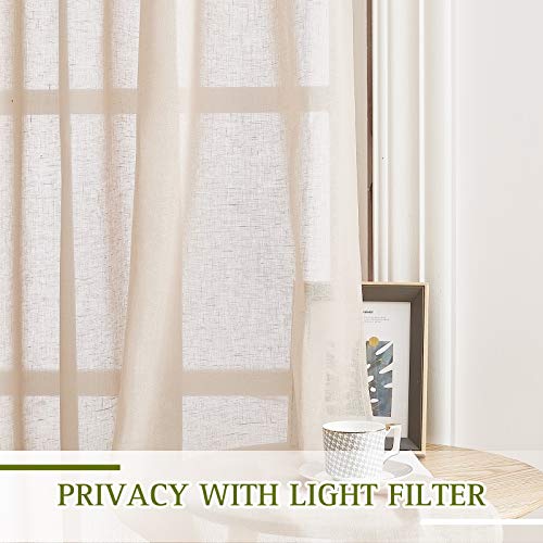 90 inch Beige Curtains Linen Sheer Faux Flax Window Drapes (52"W x 90"L (Pack of 2) / Beige)