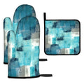 Oven Mitts and Pot Holders Set of 3 (Teal and Grey)